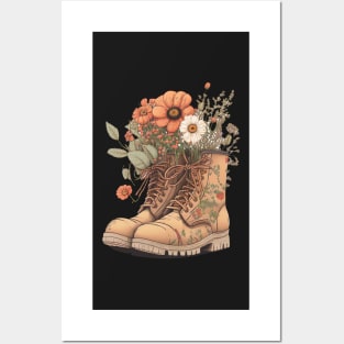 Flowers Growing From Combat Boots V2 Posters and Art